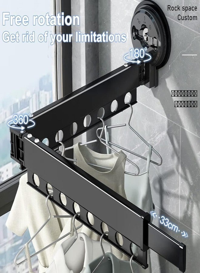 Brikipth Clothes Drying Rack Wall Mounted with Suction Cup, Laundry Drying Rack with Towel Bar, Strong Load-Bearing Foldable Save Space Dry Racks, Suitable for Smooth Surface, 2 Pole - Image 3
